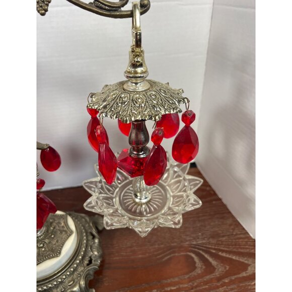 Vintage Ornate Justice Scale With Red Crystal Accents & Glass Dishes - Picture 3 of 6